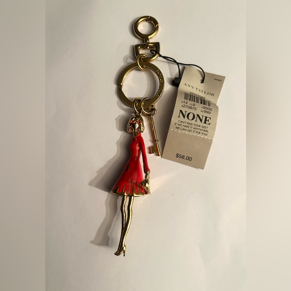 Ann Taylor Gold-Tone Keychain with Red Dress Charm